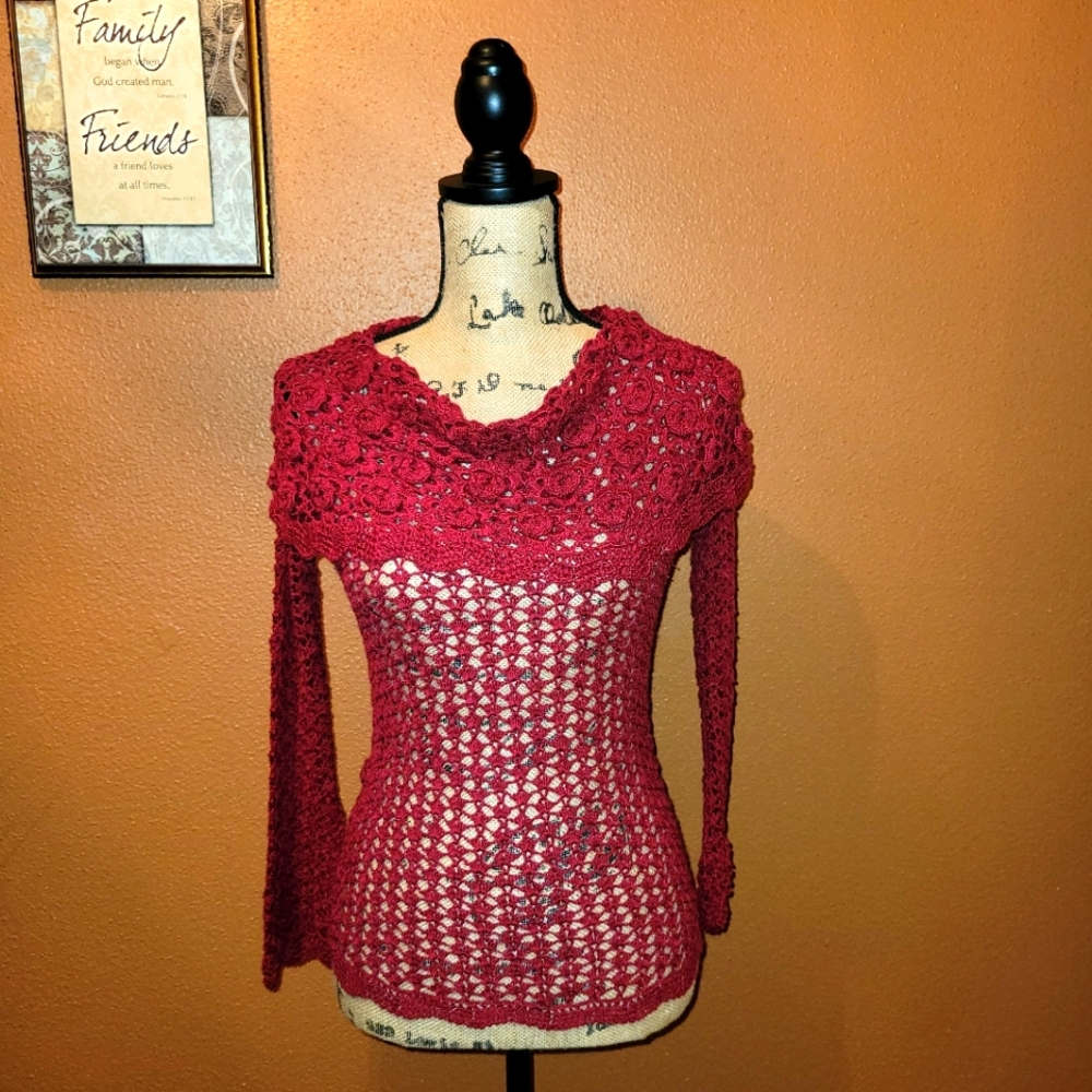 Cami Rose Red Crochet Off-Shoulder Knit Top